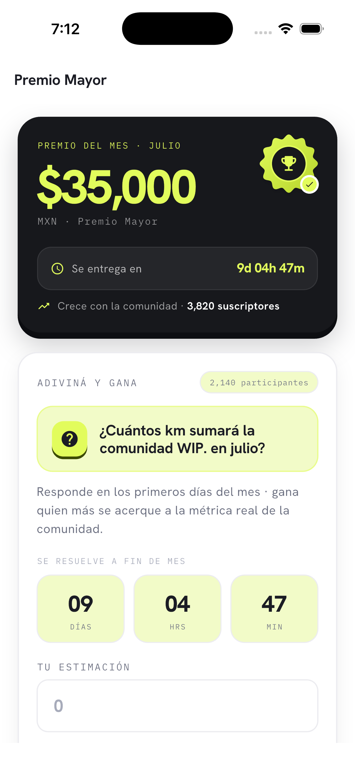 Captura de la app WIP.: Adivina y gana